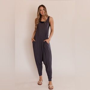 Momper Romper Sleeveless Slate Blue Jumpsuit with Super Deep Pockets Sz S